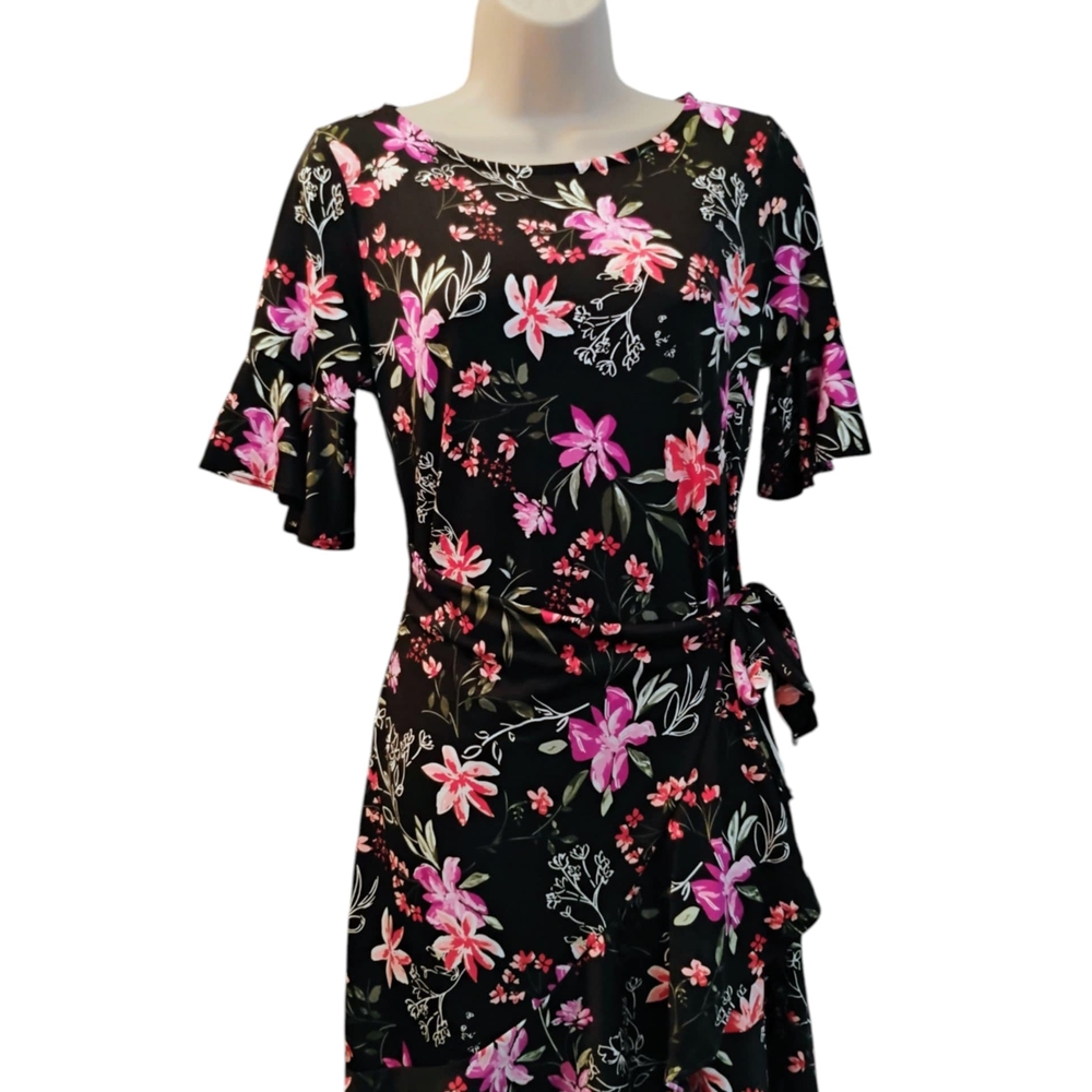 NY Collection Floral Midi Dress in Black and Pink